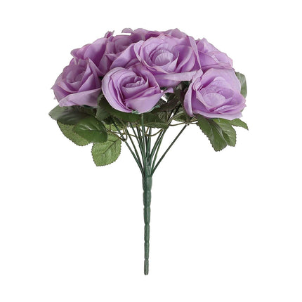 AliKopy 12" Lavender Lilac Velvet-Like Artificial Rose Bouquet, Realis