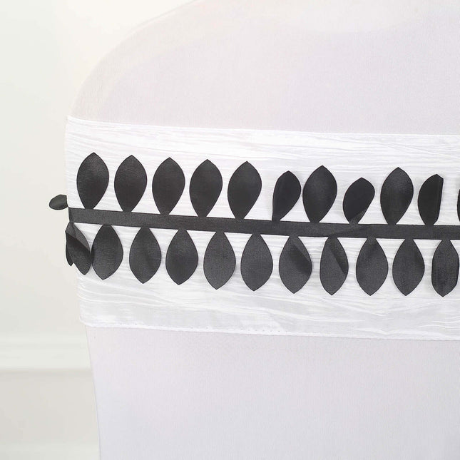 AliKopy 50ft Taffeta Ribbon Sash - Black with 4" Leaf Petal Design