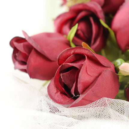 AliKopy 3 Pack 13" Burgundy Real Touch Silk Rose Bud Bouquets
