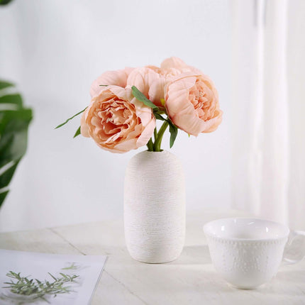 AliKopy 5 Flower Peach Peony Bouquet - Realistic Silk Floral Arrangeme
