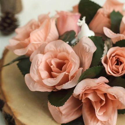 AliKopy 4 Pack Dusty Rose Silk Flower Candle Ring Wreaths - 3" Size, E