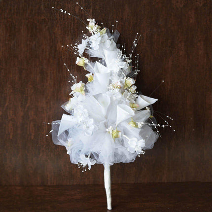 AliKopy 20" White Artificial Lily & Tulip Bridal Bouquet - Realistic D
