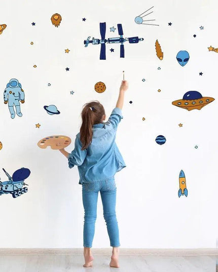 Galactic Explorer UFO Wall Art Decal Set - Alien-Themed Room Decor Collection