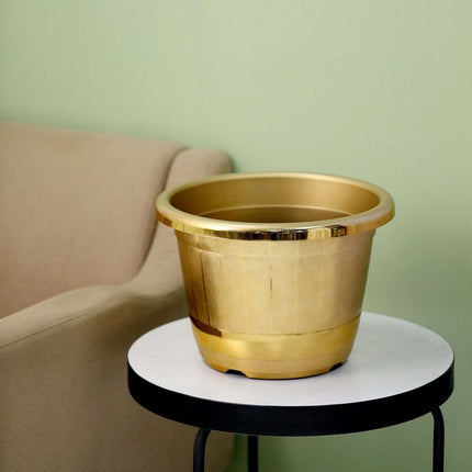 AliKopy 14" Gold Shiny Large Barrel Planter Pot - Indoor/Outdoor Decor