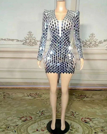 Dazzling Sequin Mini Sheath Dress with Sheer Details for Elegant Occasions