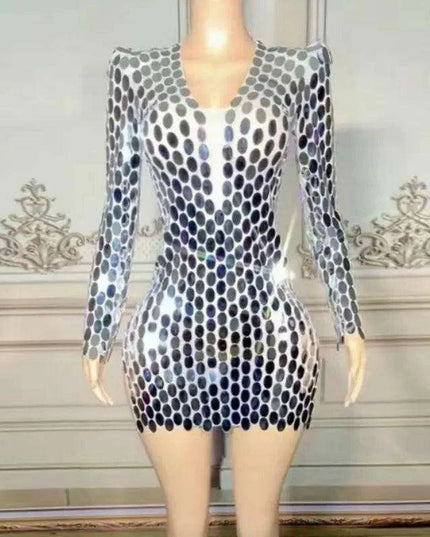 Dazzling Sequin Mini Sheath Dress with Sheer Details for Elegant Occasions
