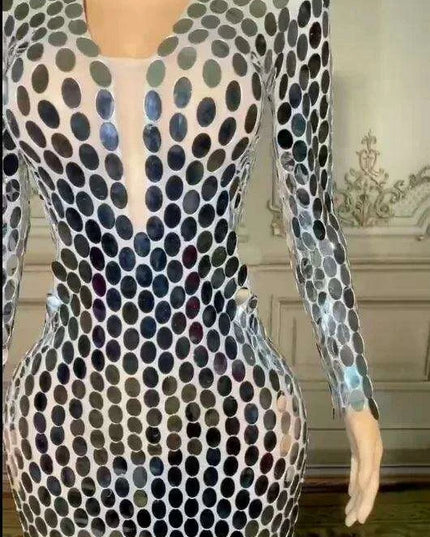 Dazzling Sequin Mini Sheath Dress with Sheer Details for Elegant Occasions