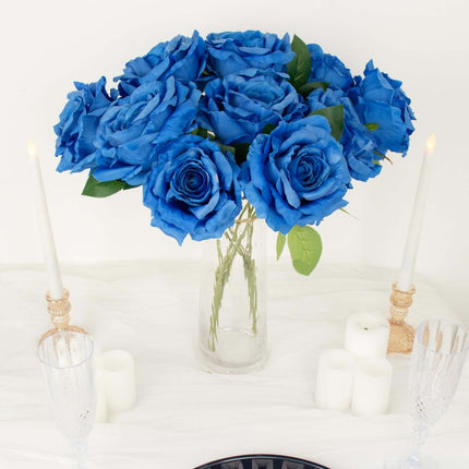 AliKopy 17" Royal Blue Silk Jumbo Rose Bouquet - Premium Quality, Wedd