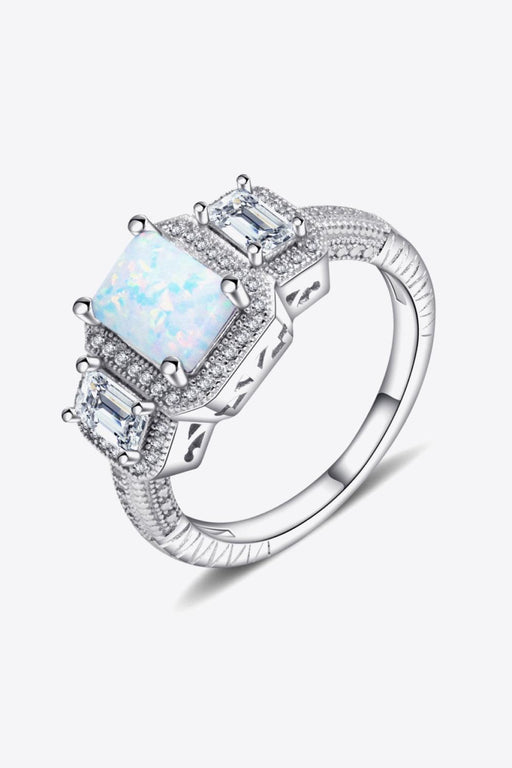 Square Opal Zircon Ring - Sterling Silver Jewelry with Platinum Finish