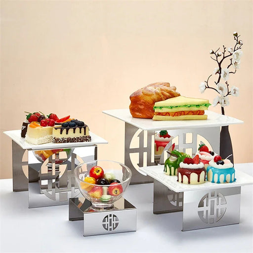 Elegant Stainless Steel Dessert Stand & Fruit Plate Set for Wedding Gift or Buffet Display