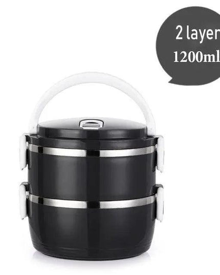 Sleek Black Insulated Stainless Steel Food Carrier - Portable Lunch Box