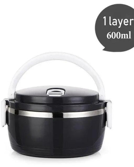 Sleek Black Insulated Stainless Steel Food Carrier - Portable Lunch Box