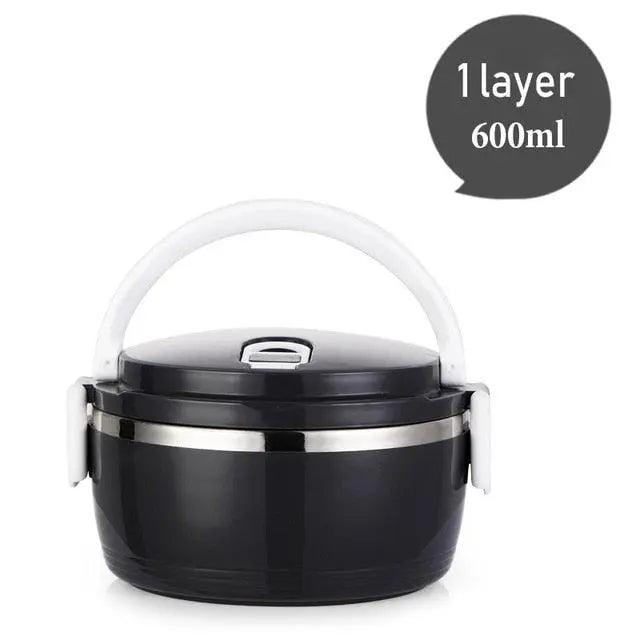 Sleek Round Black Stainless Steel Lunch Box with Thermal Insulation