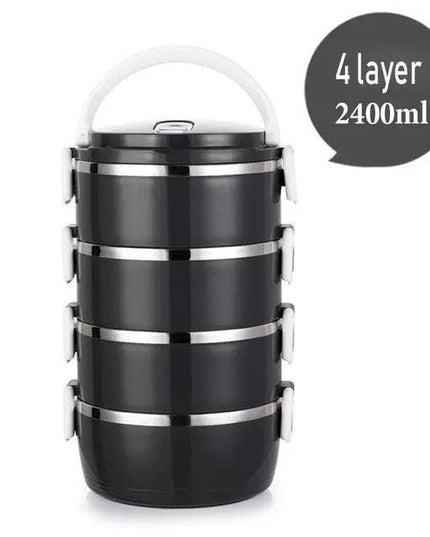 Sleek Black Insulated Stainless Steel Food Carrier - Portable Lunch Box