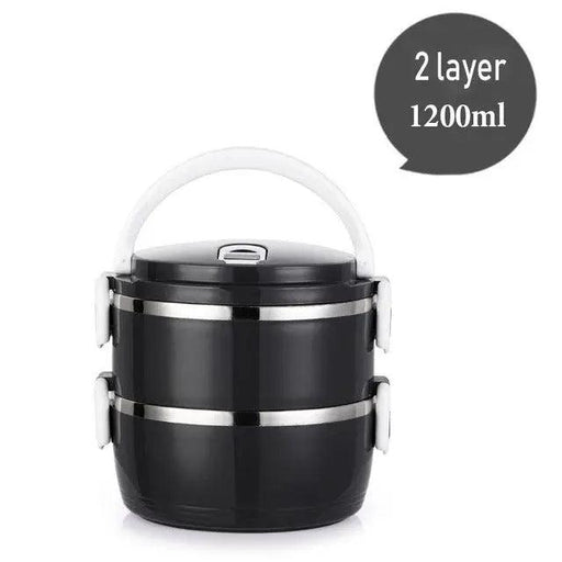 Sleek Round Black Stainless Steel Lunch Box with Thermal Insulation