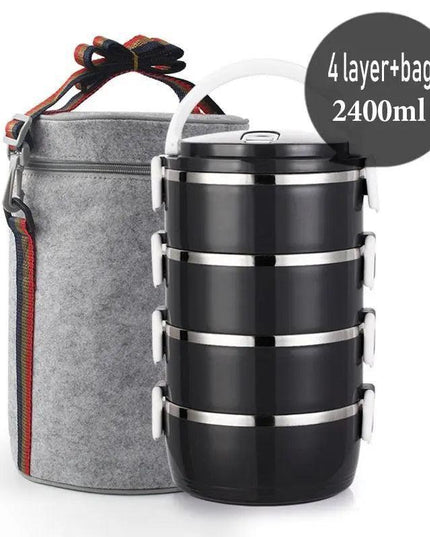 Sleek Black Insulated Stainless Steel Food Carrier - Portable Lunch Box
