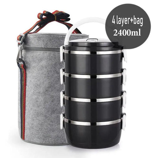 Sleek Black Stainless Steel Thermal Insulated Round Lunch Box