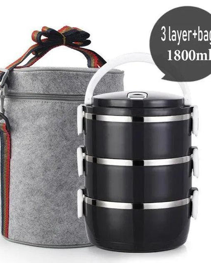 Sleek Black Insulated Stainless Steel Food Carrier - Portable Lunch Box