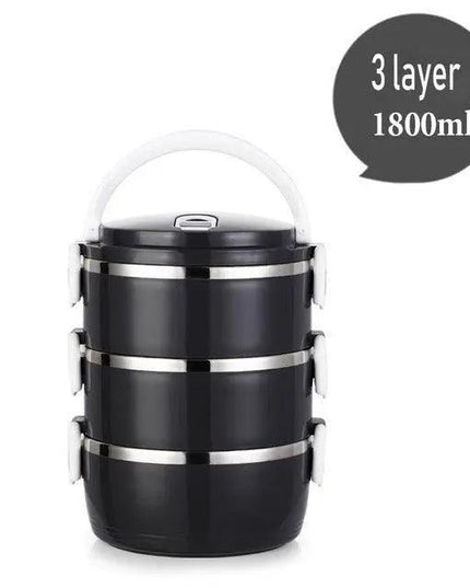 Sleek Black Insulated Stainless Steel Food Carrier - Portable Lunch Box