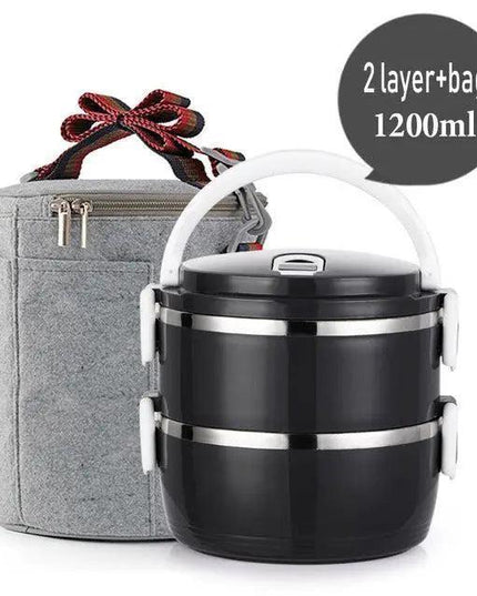 Sleek Black Insulated Stainless Steel Food Carrier - Portable Lunch Box