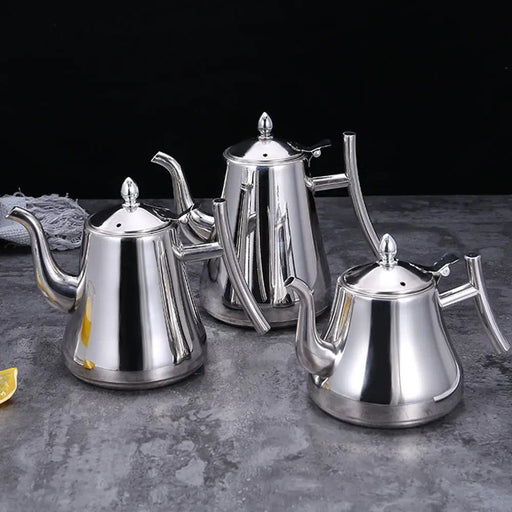 Stainless Steel Tea Infuser Kettle with Long-Spout Design for Loose Leaf Tea and Coffee Brewing on Stovetop