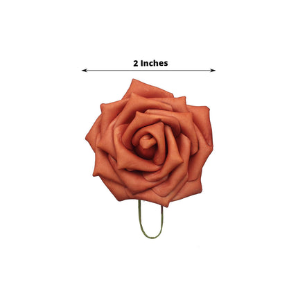 AliKopy 24 Rust Terracotta Foam Roses with Wire Stem and Leaves