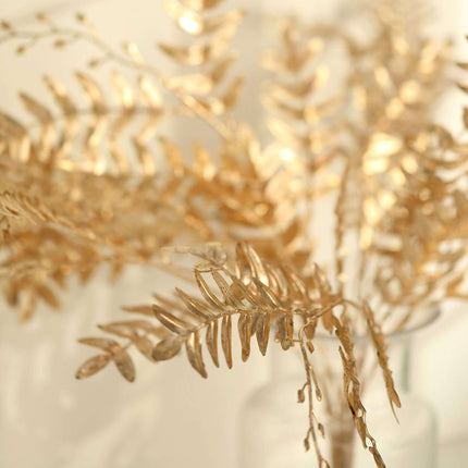 AliKopy 2-Pack Metallic Gold Artificial Fern Branches - 21" Decorative