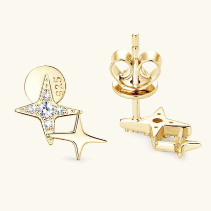 Celestial Moissanite Star Earrings: Luxurious Sterling Silver with Gold and Platinum Finish