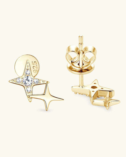 Celestial Moissanite Star Earrings: Luxurious Sterling Silver with Gold and Platinum Finish