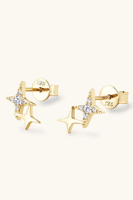 Starlight Sparkle Moissanite Star Earrings: Sterling Silver Elegance with Platinum and Gold Plating