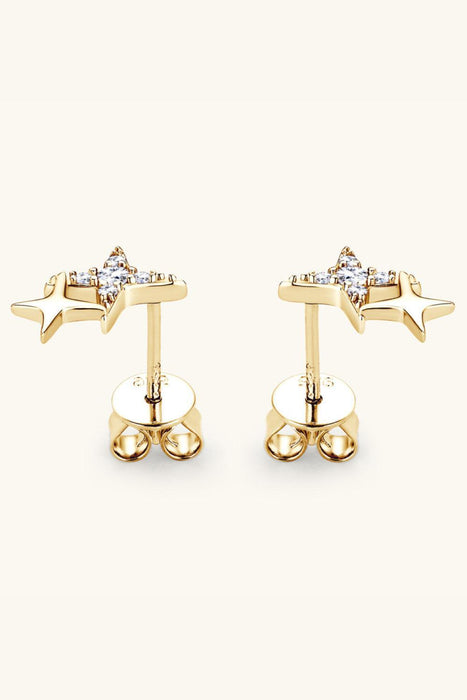 Celestial Moissanite Star Earrings: Luxurious Sterling Silver with Gold and Platinum Finish