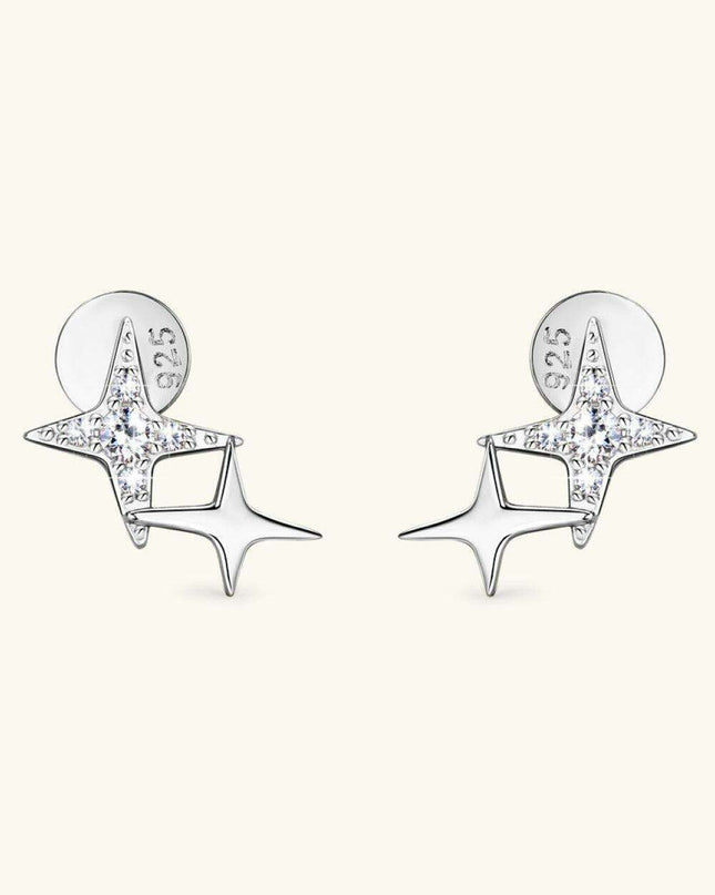Celestial Moissanite Star Earrings: Luxurious Sterling Silver with Gold and Platinum Finish