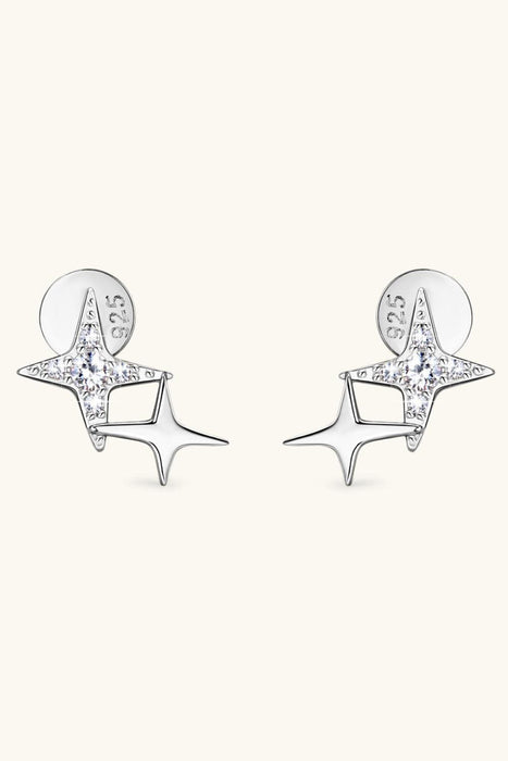 Starlight Sparkle Moissanite Star Earrings: Sterling Silver Elegance with Platinum and Gold Plating