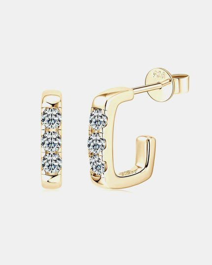 Sophisticated Moissanite Sterling Silver Geometric Huggie Earrings - Customizable Premium Plating Options