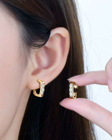 Sophisticated Moissanite Sterling Silver Geometric Huggie Earrings - Customizable Premium Plating Options