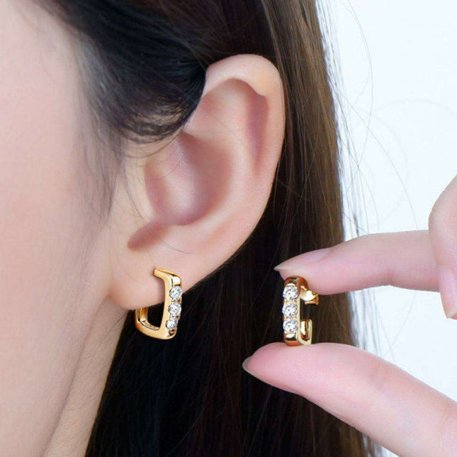 Sophisticated Moissanite Sterling Silver Geometric Huggie Earrings - Customizable Premium Plating Options