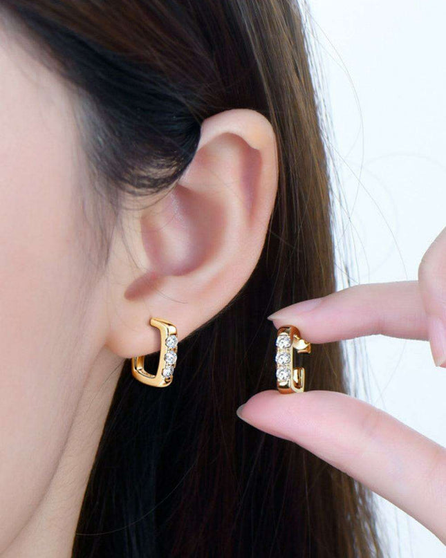 Sophisticated Moissanite Sterling Silver Geometric Huggie Earrings - Customizable Premium Plating Options