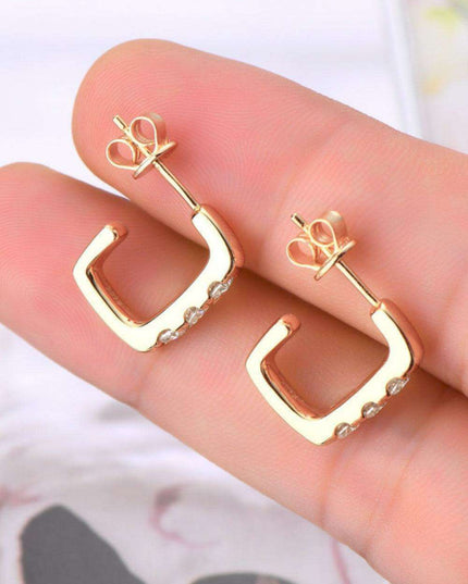 Sophisticated Moissanite Sterling Silver Geometric Huggie Earrings - Customizable Premium Plating Options