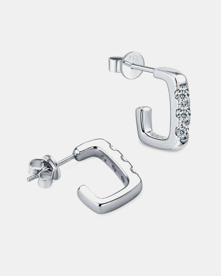 Sophisticated Moissanite Sterling Silver Geometric Huggie Earrings - Customizable Premium Plating Options