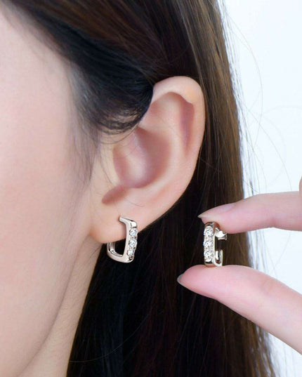 Sophisticated Moissanite Sterling Silver Geometric Huggie Earrings - Customizable Premium Plating Options