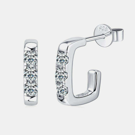 Sophisticated Moissanite Sterling Silver Geometric Huggie Earrings - Customizable Premium Plating Options