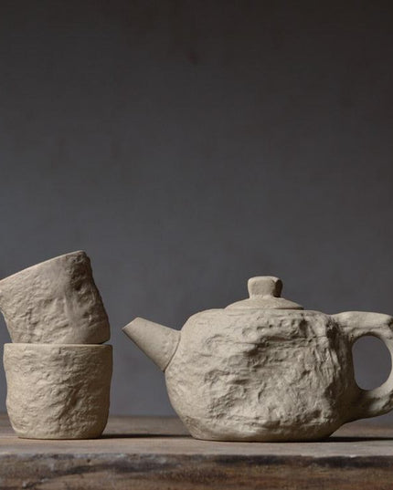 Handcrafted Slate-Inspired Ceramic Teapot and Teacup Set for Elegant Tea Moments