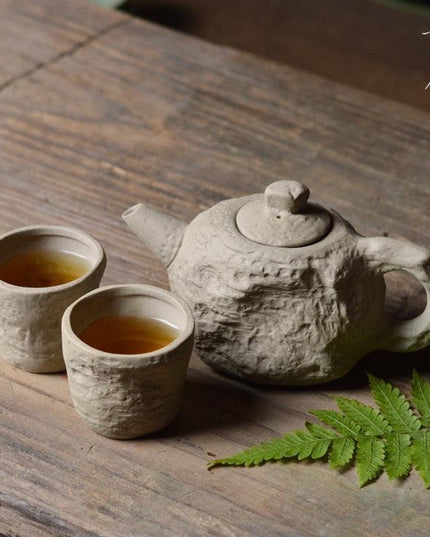Handcrafted Slate-Inspired Ceramic Teapot and Teacup Set for Elegant Tea Moments