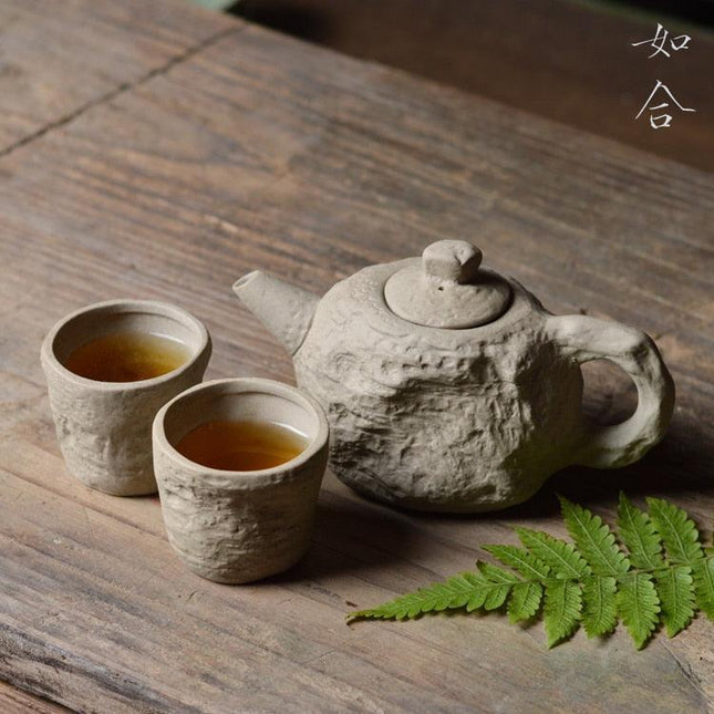 Handcrafted Slate-Inspired Ceramic Teapot and Teacup Set for Elegant Tea Moments