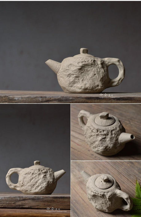 Handcrafted Stone-Inspired Pottery Tea Set with Teapot and Teacup