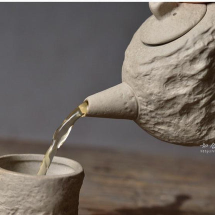 Handcrafted Slate-Inspired Ceramic Teapot and Teacup Set for Elegant Tea Moments