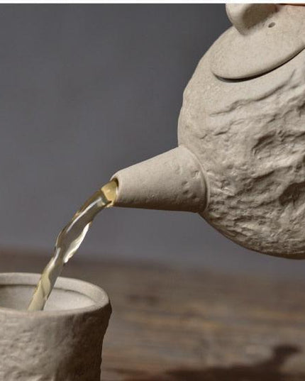 Handcrafted Slate-Inspired Ceramic Teapot and Teacup Set for Elegant Tea Moments