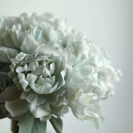 AliKopy 11" Silver Blue Real Touch Silk Peony Bouquet - Lifesize & Ele