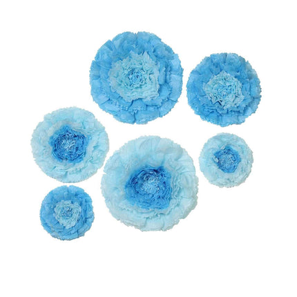 AliKopy Set of 6 Aqua Blue 3D Paper Carnation Flowers Wall Decor - 7",