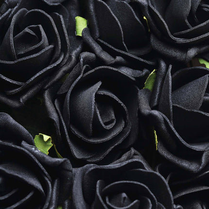 AliKopy 24 Black Foam Roses - 2" Flowers with Wire Stem & Leaves